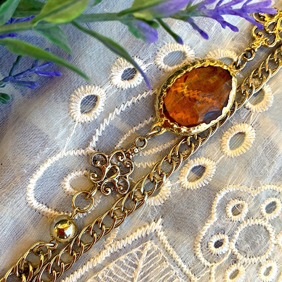 VTG 70’s 10k Solid Gold Chain & Amber Necklace - Picture 4 of 9